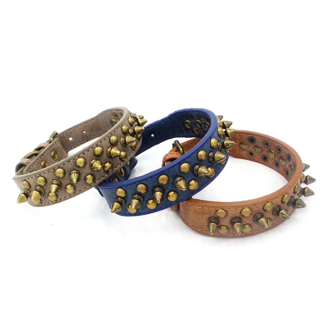 FRCOLOR Collar De Perro con Remaches Elegantes De 3 Piezas Collar para Mascota con Tachuelas Redondas Talla L Marrón