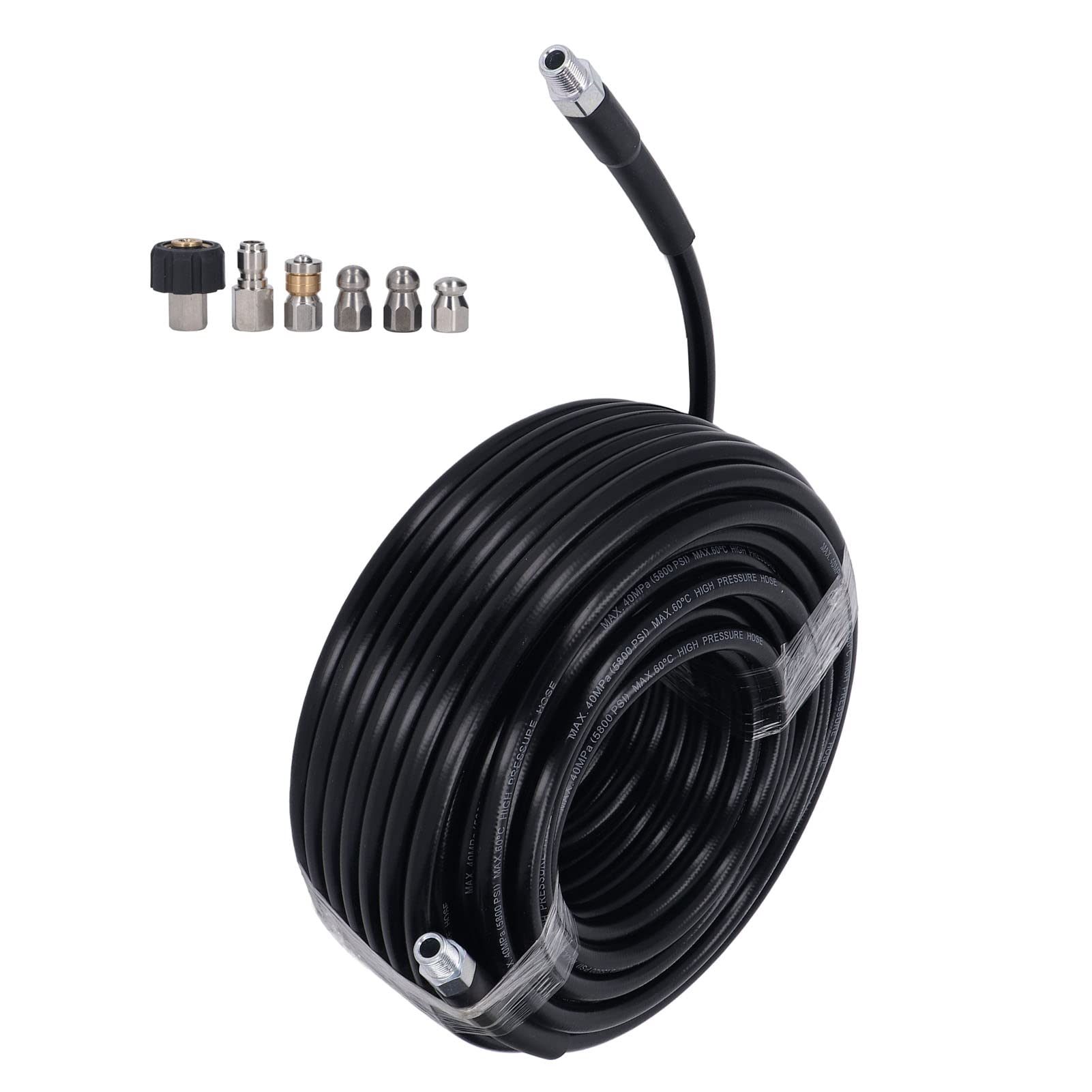 CHICIRIS Kit de Limpieza de Desagües a Presión, Manguera de 30 M (100 pies) y 5800 PSI con Rosca Hembra M22 a Conector Rápido NPT de 1/4", para Limpiar Coches, Motocicletas, Suelos,