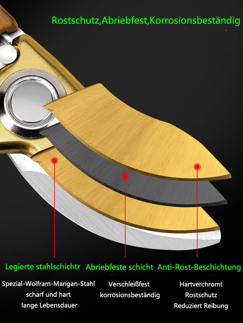 Gartenschere, Pflanzenschere aus japanischem SK4-Stahl, Garden Shears für die Gartenarbeit Heavy Duty, Trauben Kräuter Rose Blume Bäume Gras Schere, Professional Pruning Shears