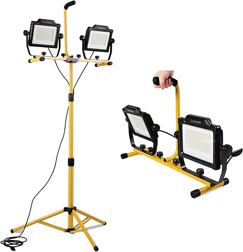 Luz de trabajo LED de doble cabeza de 180 W 20000 lúmenes con soporte de trípode telescópico de metal, cable de alimentación de 10 pies