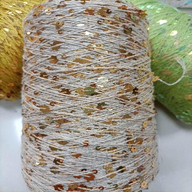 Włóczka szydełkowa, Włóczka bawełniana z cekinami do robienia na drutach 250g 750m wielokolorowa 6mm 3mm DIY(3)