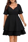 Women Graduation Dress Plus Size - Wedding Guest Summer Wrap V Neck Ruffle Knee Length Dresses