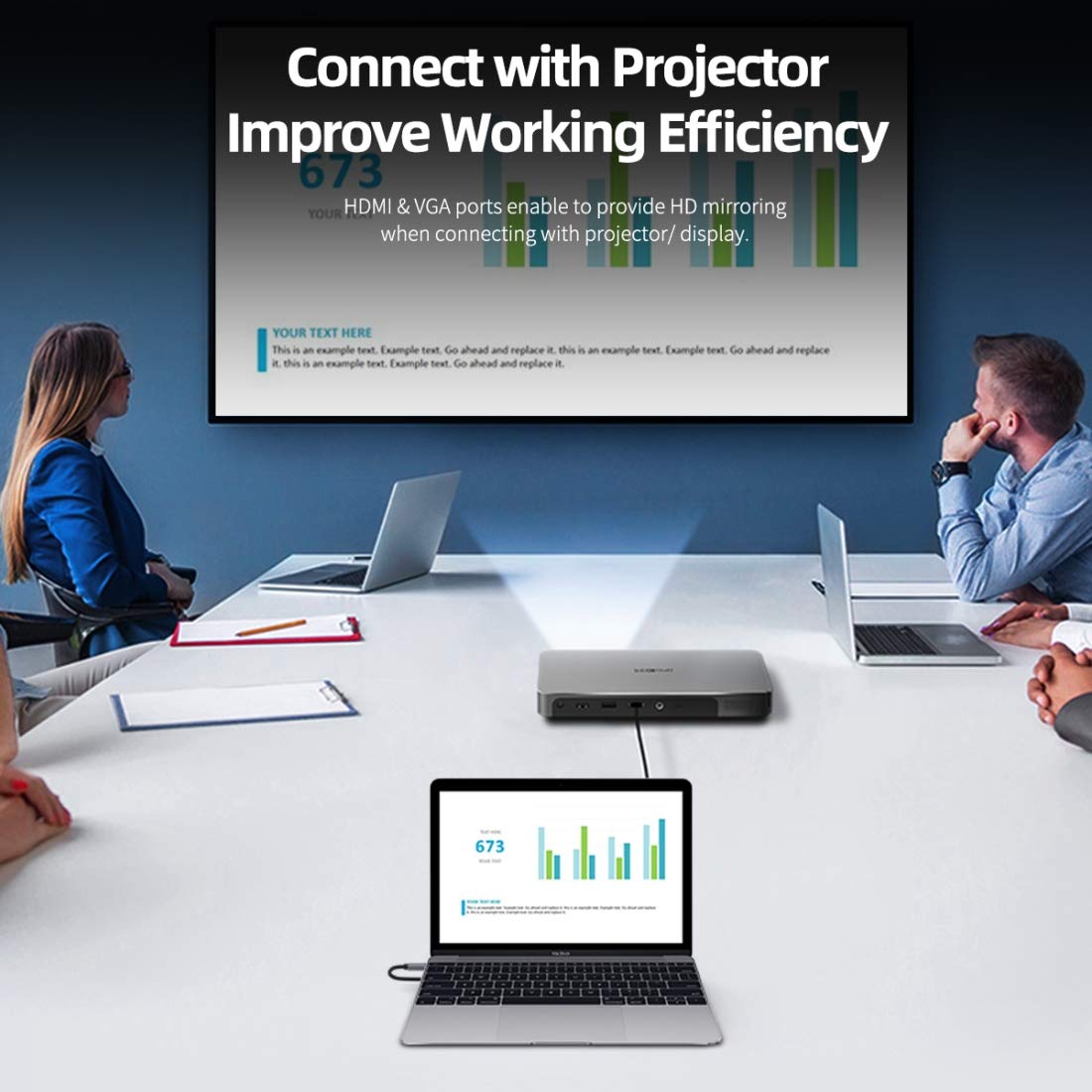 HUB USB Docking Station Splitter Multi-Function HUB Laptop Stand Base 12 in 1 USB 3-C/Type-C + 2 USB 2.0 + 2 USB 3.0 + Porta RJ45 Ethernet Gigabit + VGA + HDMI con TF Card SD/Slot & 3.5mm Jack DAT