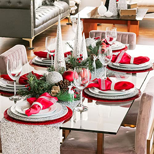 Stripe Napkin, Machine Washable Cloth, Sparkling Rhinestones Bonded to Linen Blend, for Formal Dining Table Setting, Event, Wedding, Red, 20", Set of 2 by Sparkles Home - Used condition - Image 6