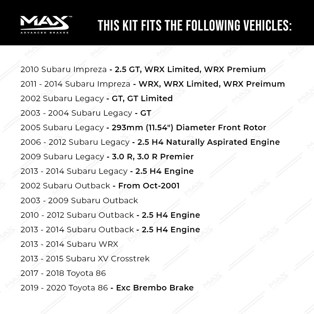 Max Advanced Brakes Front Brake Kit Compatible With 2006-2023 Subaru Forester Impreza Outback Legacy 293mm Frt Rotor Replacement Geomet Coated OE Disc Brake Rotors and Ceramic Brake Pads - 3