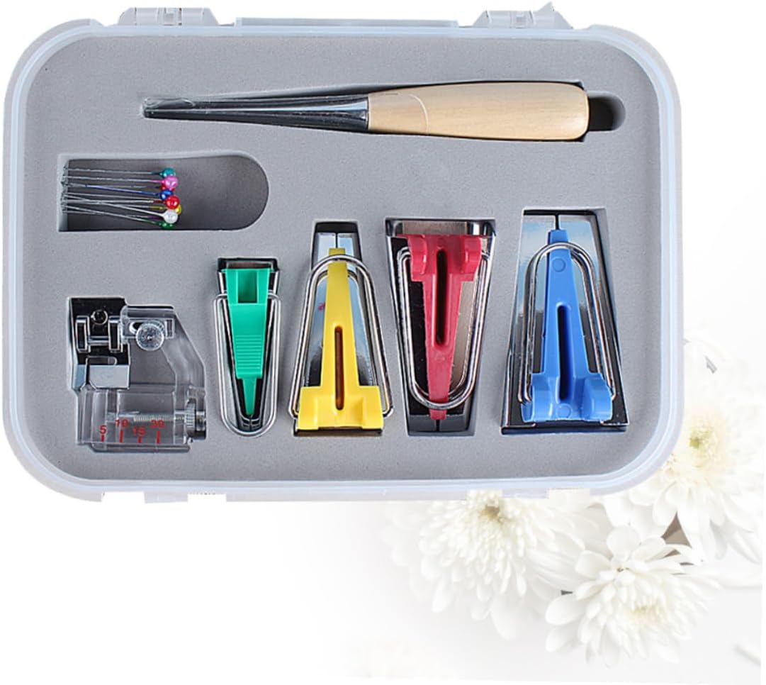 Gadpiparty Multi Function Electric Sewing Machine Tape Makers Set with Bias Binder Feet Ball Point Pins DIY Quilting Tools for Easy Binding and Trimming