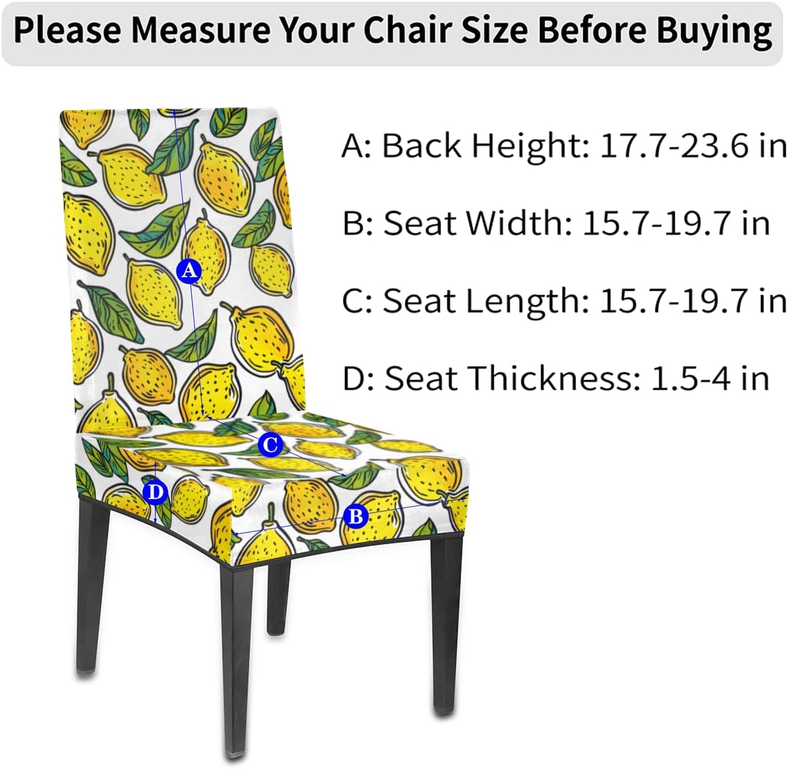 Lemon Pattern Chair Covers for Dining Room Set of 6, Stretch Dining Chair Slipcovers Washable Anti-Dust Chairs Seat Covers for Kitchen Ceremony Wedding
