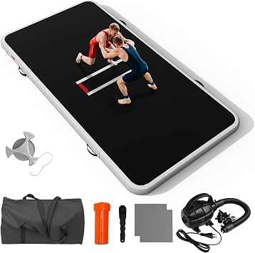 Foam/Inflatable Wrestling Mat - Wrestling Mats for Kids, Jiu Jitsu Mats for Home, Rollout/Foldable Workout Mats for BJJ, Gym, Judo, Martial Arts, Boxing, Yoga, MMA 5x10/8x8/10x10/13x13