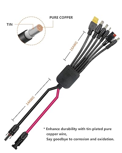 Miniatura 5 de Cable de extensión de conectores de panel solar 6 en 1, conectores hembra y macho de panel solar 14AWG a XT60 Anderson 4 cables adaptadores de CC