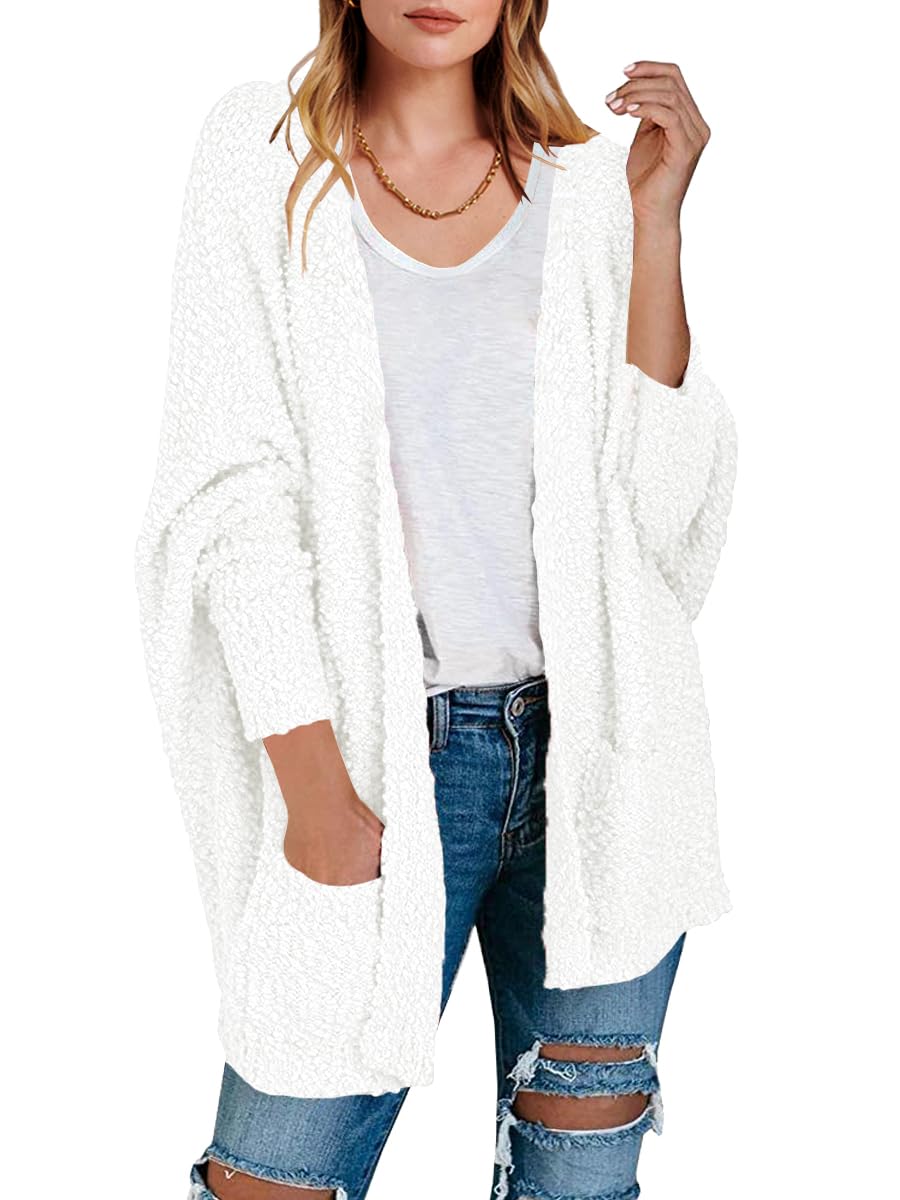 ANRABESSWomens Open Front Fuzzy Cardigan Sweaters Batwing Sleeve Lightweight Oversized Loose Knit Sweater with Pockets