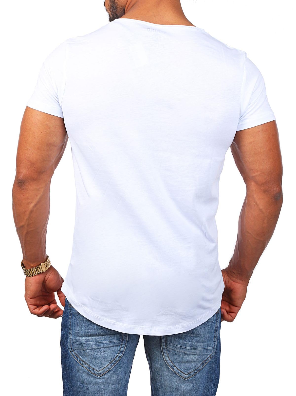 Young & Rich Herren Uni T-Shirt mit tiefem Rundhals Ausschnitt einfarbig körperbetontes Basic Tee Vintage Look - 1702 5er Pack