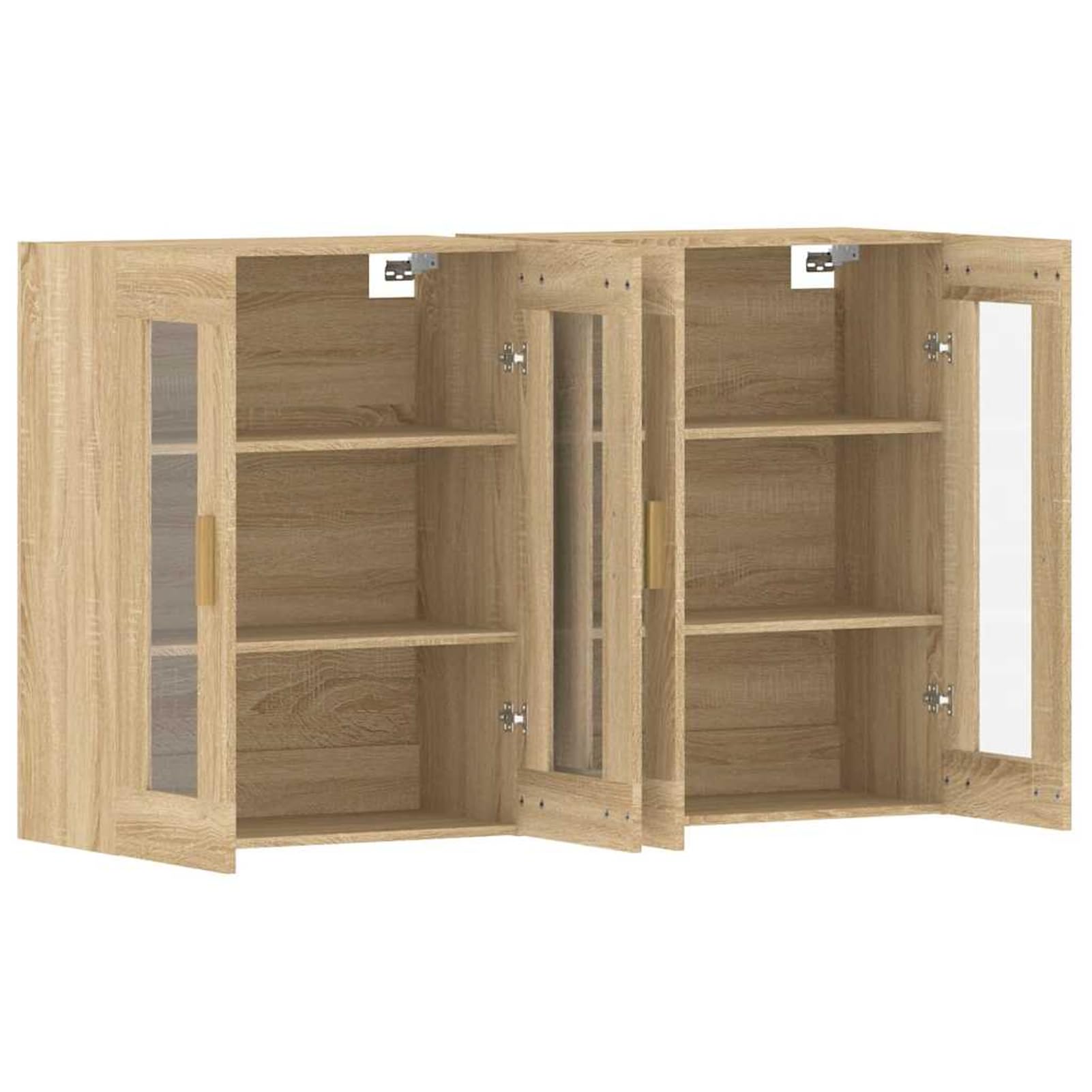 Szafki ścienne 2 szt. – nowoczesne drzwi szklane, materiał drewnopochodny z litego drewna eukaliptusowego, 69,5 x 34 x 90 cm, do porządku w biurze i sypialni