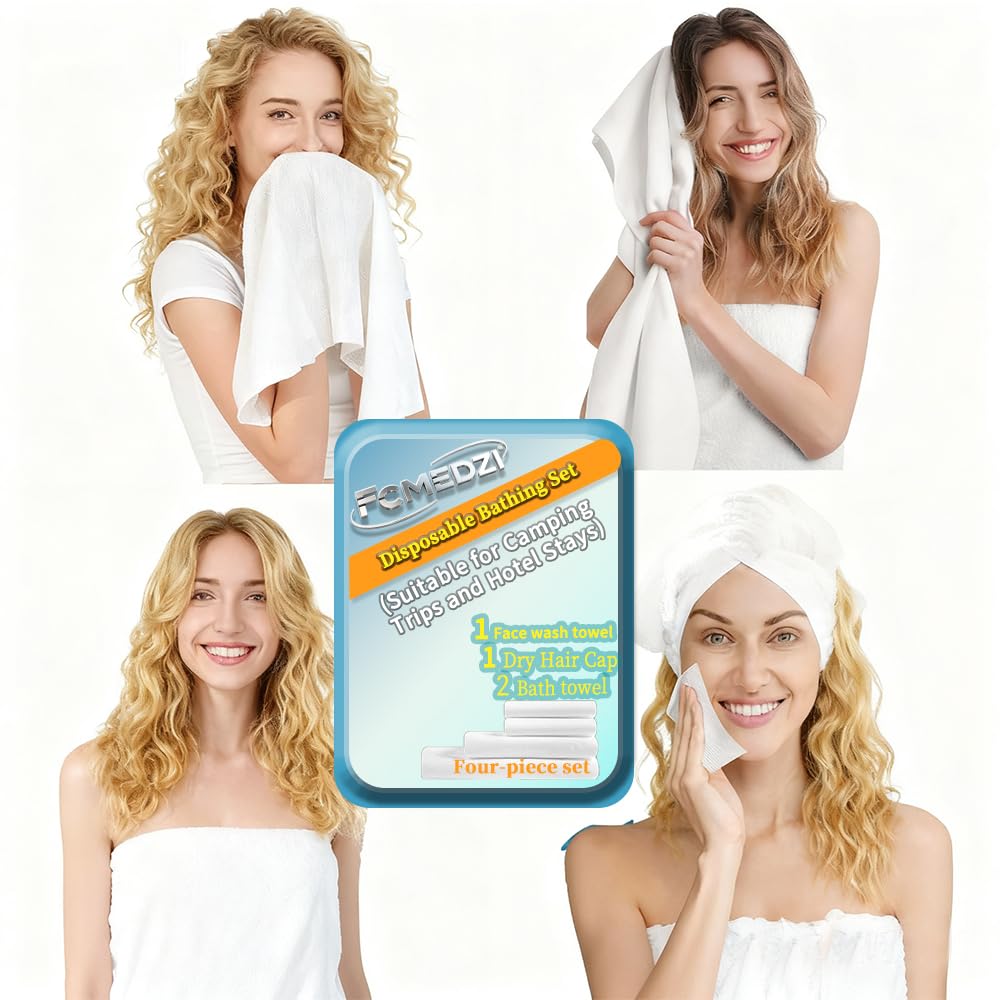 Travel Camping Hotel Single-Use Bathing Essentials Set Includes: 1 Face Wash Towel · 2 Bath Towels · 1 Hair Drying Cap Breathable and Portable 4-Piece Set-image-46