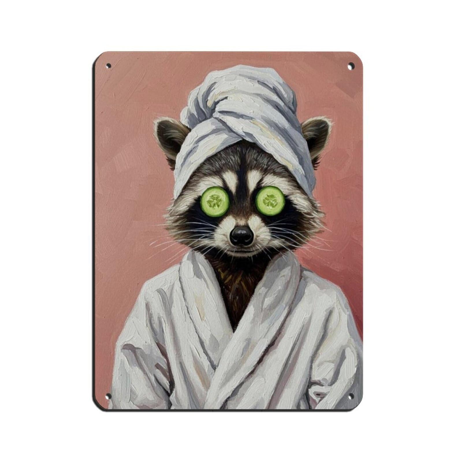 Bathroom Spa Art, Raccoon,bath Kids Décor Tin Sign Vintage Metal Pub Club Cafe Bar Home Wall Art Decoration Poster Retro 12x16inch(30x40cm)