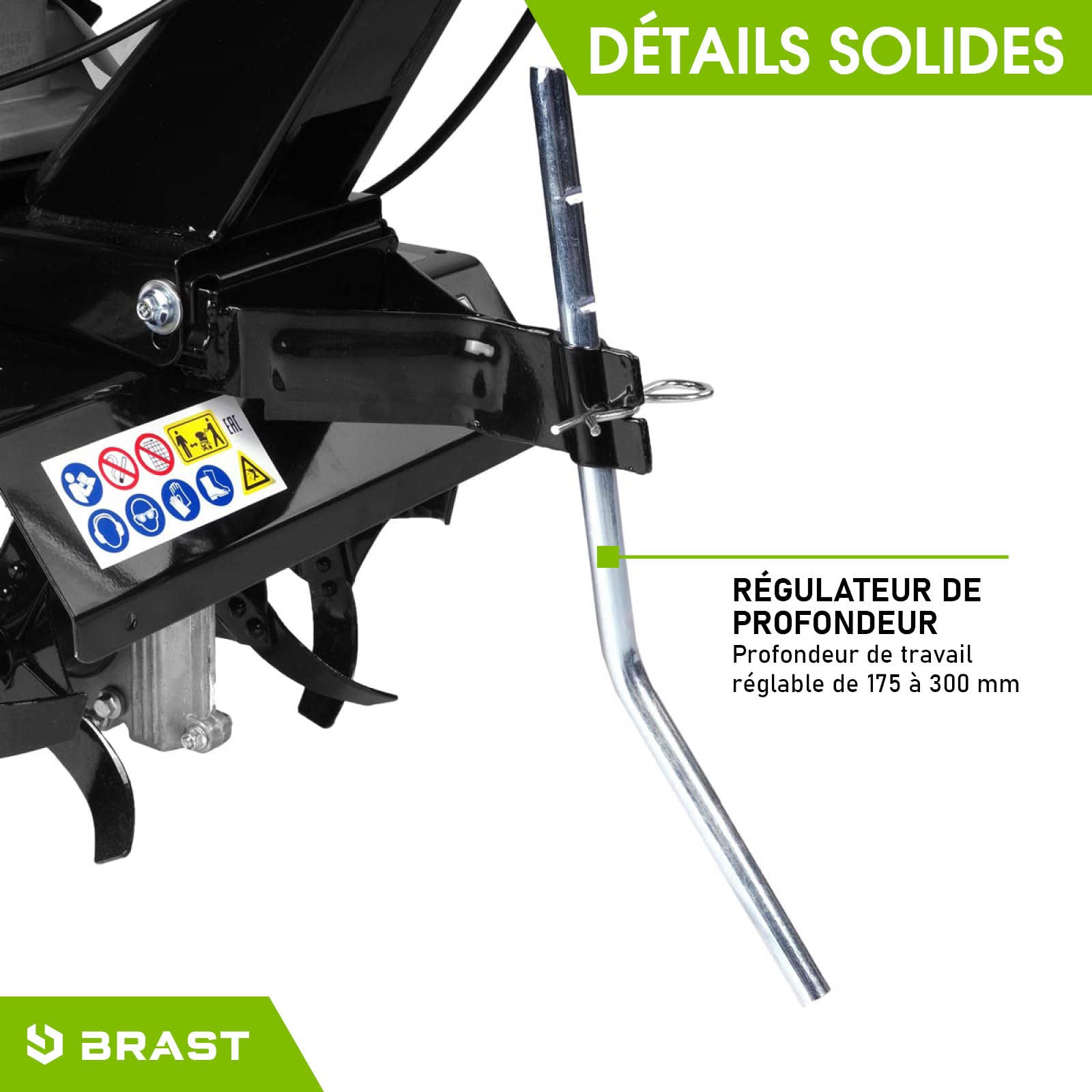 BRAST motobineuse thermique 176ccm 6CV 4,4kW largeur 36cm, profondeur 17,5-30cm 4 fraises autoconduite commutable vitesse nominale 3 600 tr/min motoculteur thermique 4 temps