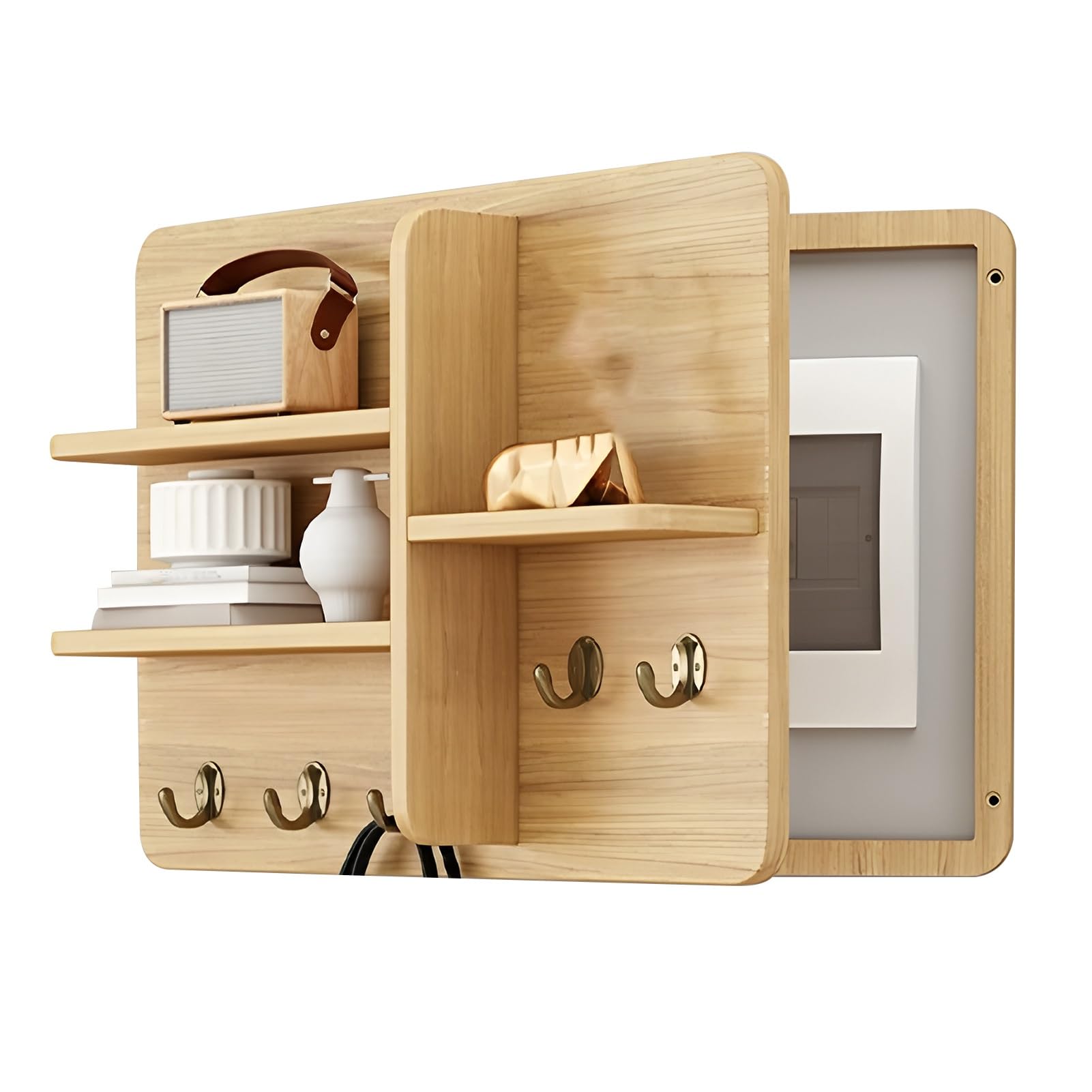 Panneau électrique d'intérieur en bois massif avec étagère – Cachette de boîte de disjoncteur non fissurée pour entrée et couloir 60 x 40 cm / 23.62x15.74in – Décoration d'intérieur naturelle