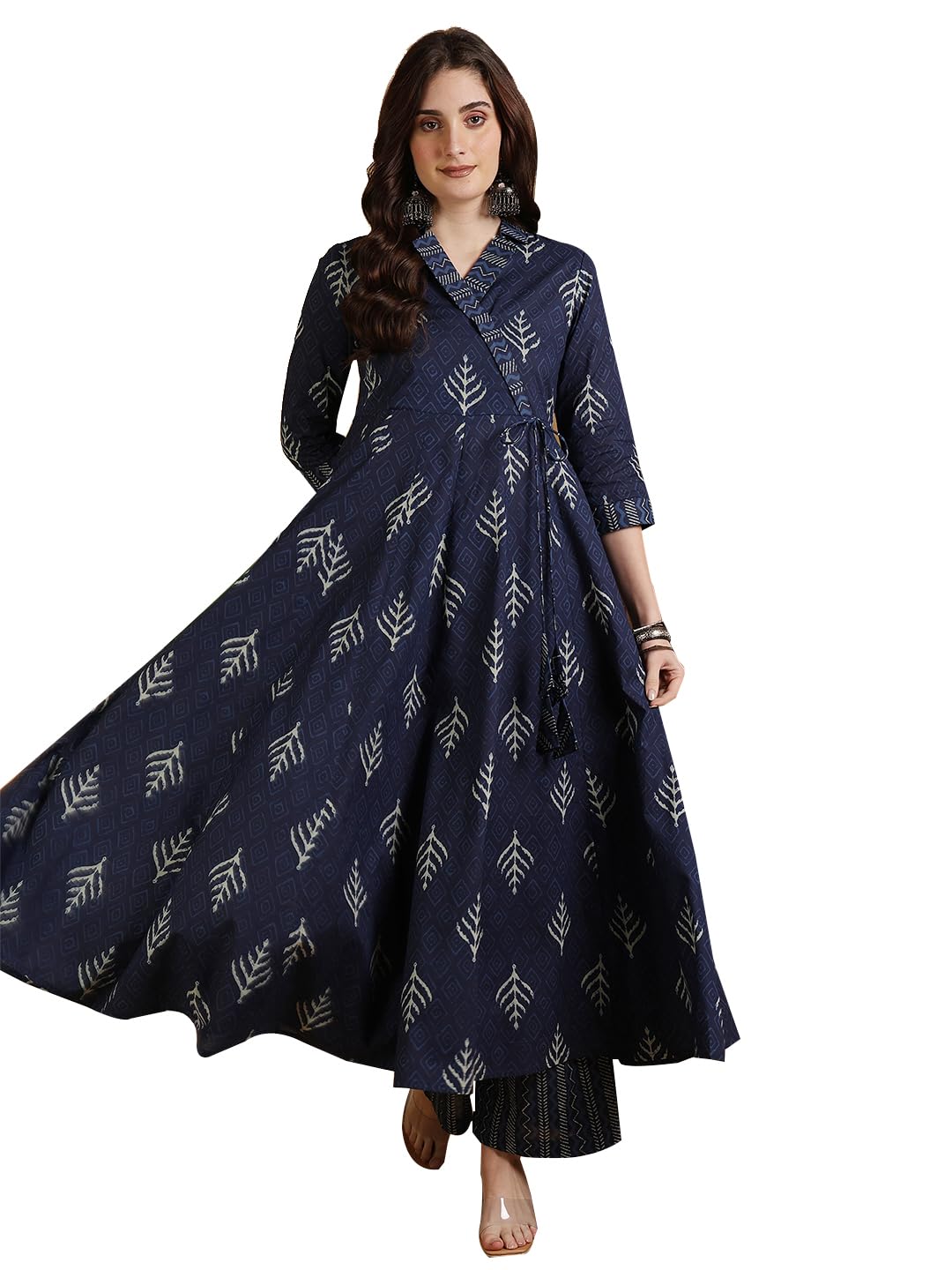gulmohar jaipur Women's Cotton Calf Length Printed Flared Kurta Suit Set-picture-34