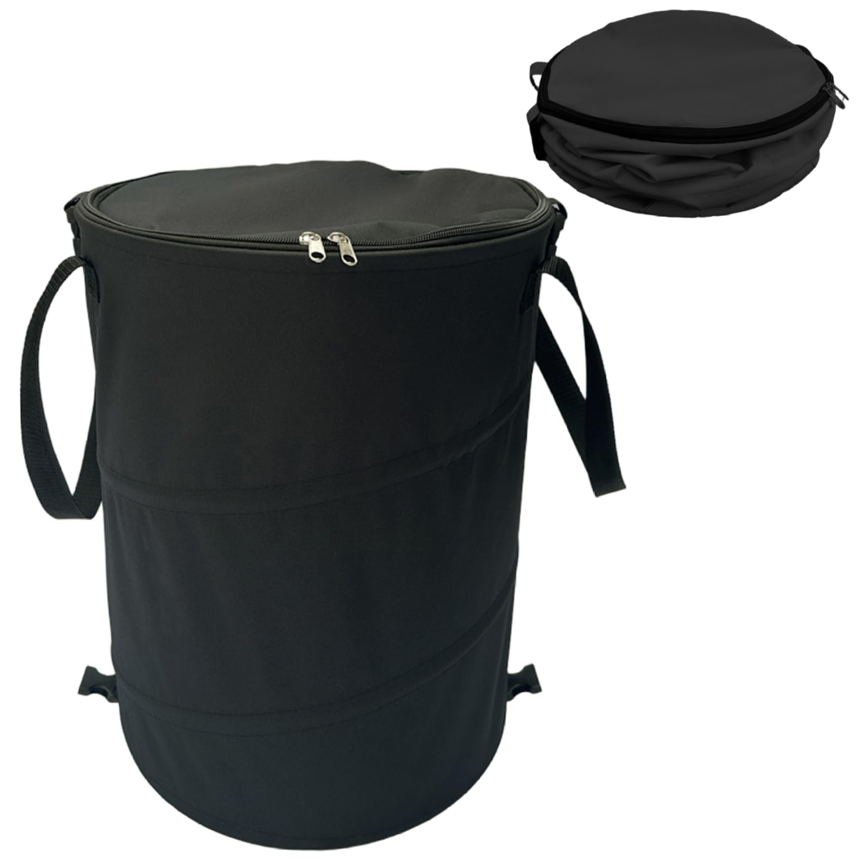 Hbbgdiy Black Collapsible Camping Trash Can 18X22 Inch 600D Portable Outdoor Garbage Bin With Zippered Lid, 6 Bag Clips And Handles For Rv, Camping, Picnic, Bbq,