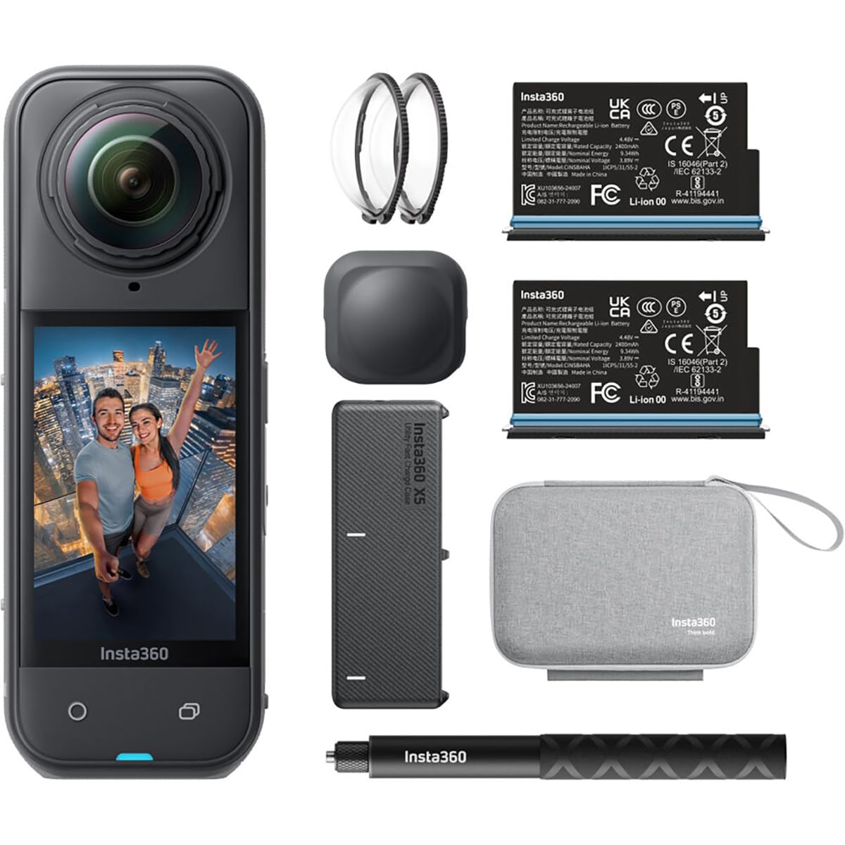 Insta360 X5 Essentials Bundle-8K Waterproof 360 Action Camera|Bundle Includes Selfie Stick, Extra Battery, Utility Fast Charge Case, Standard Lens