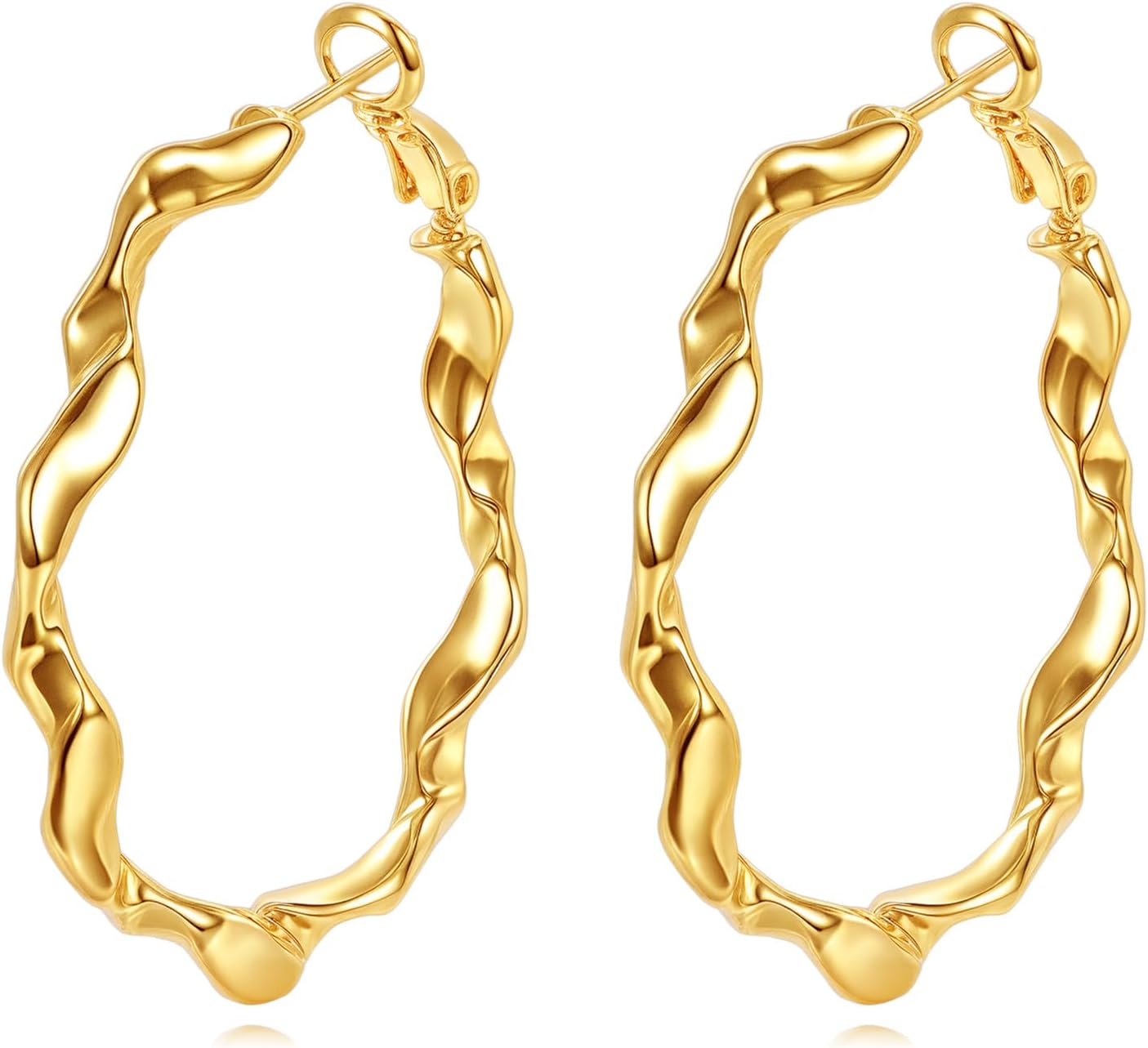 Gold Hoop Earrings 14K Gold Plated Copper Earrings Simple Large Huggie Earrings for Women Friend Birthday Gifts