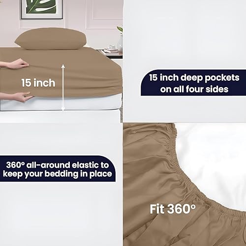 Miniatura 5 de SGI bedding Juego de sábanas cortas de 600 hilos de 4 piezas, 100% algodón egipcio, tamaño Queen corto, bolsillo profundo de 15 pulgadas, sábanas de