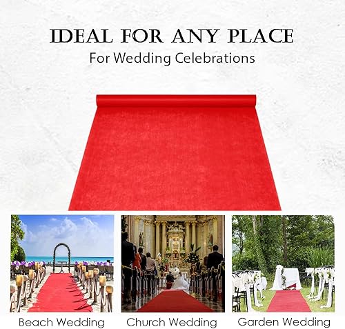 Miniatura 4 de SLS SUPPLY FLORA Camino de pasillo de boda, alfombra roja con cuerda de tracción y tira adhesiva de doble cara, para eventos en interiores y