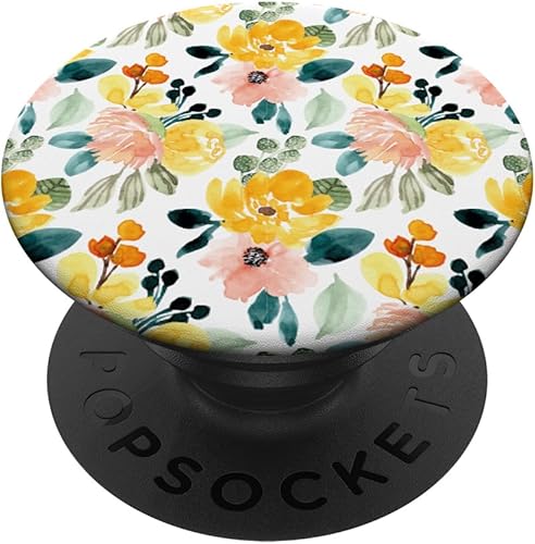 Amarillo rosa rosa floral naranja diseño de flores para mujeres niñas PopSockets agarre y soporte para teléfonos y tabletas