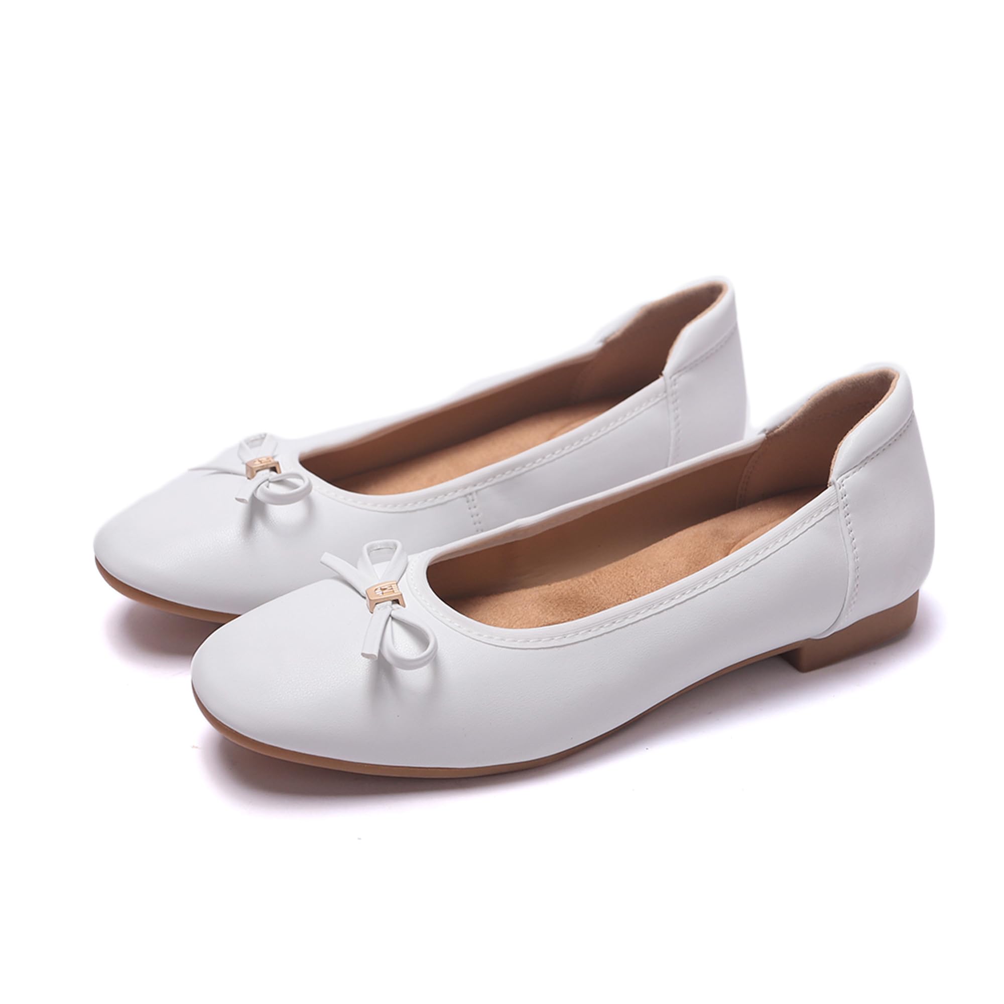 MUMUWU Women's Comfortable Ballet Flats Round Toe Flat Shoes for Women Bow Dressy Flats Shoes with Arch Support Insole