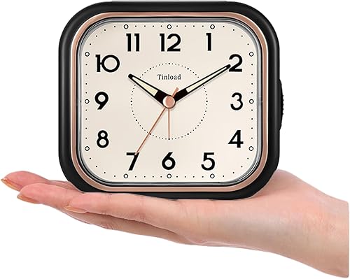 Miniatura 2 de Reloj despertador analógico retro vintage de 4.5 pulgadas, reloj súper silencioso sin tictac con luz manual, repetición, funciona con pilas, diseño
