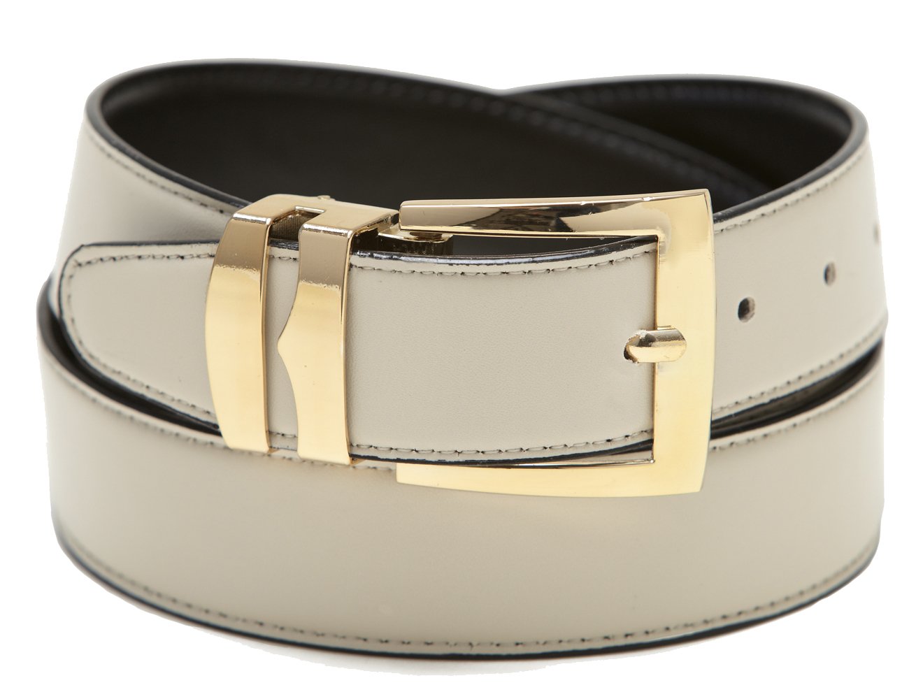 Concitor Men's Belt Reversible Wide Bonded Leather Gold-Tone Buckle CREAM/Black 60