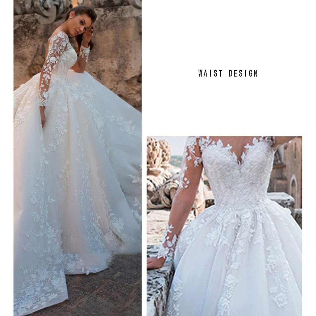 Robes de mariée Robes de mariée Robes de soirée Robes de Bal Robes de Tapis Rouge Col en V Manches Longues Cravate Tutu Jupe Dentelle Robe de mariée traînante Sexy Blanc Nouveau Longer Version 8