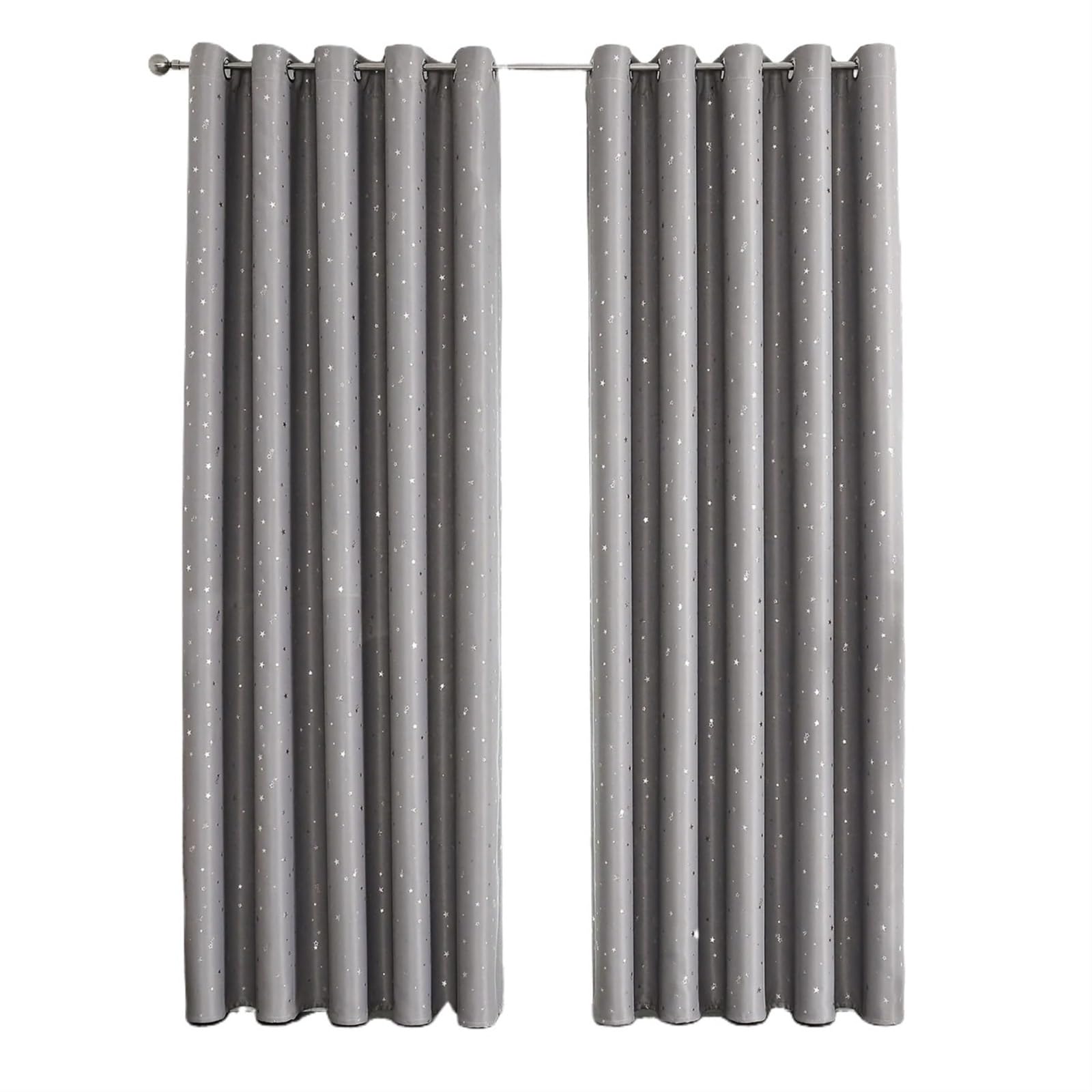 EnxJire Blackout Curtains Blackout Curtains with Stars Grommet Top for Bedroom Living Room Window Drapes(Grey-2Panels,132X183cm)
