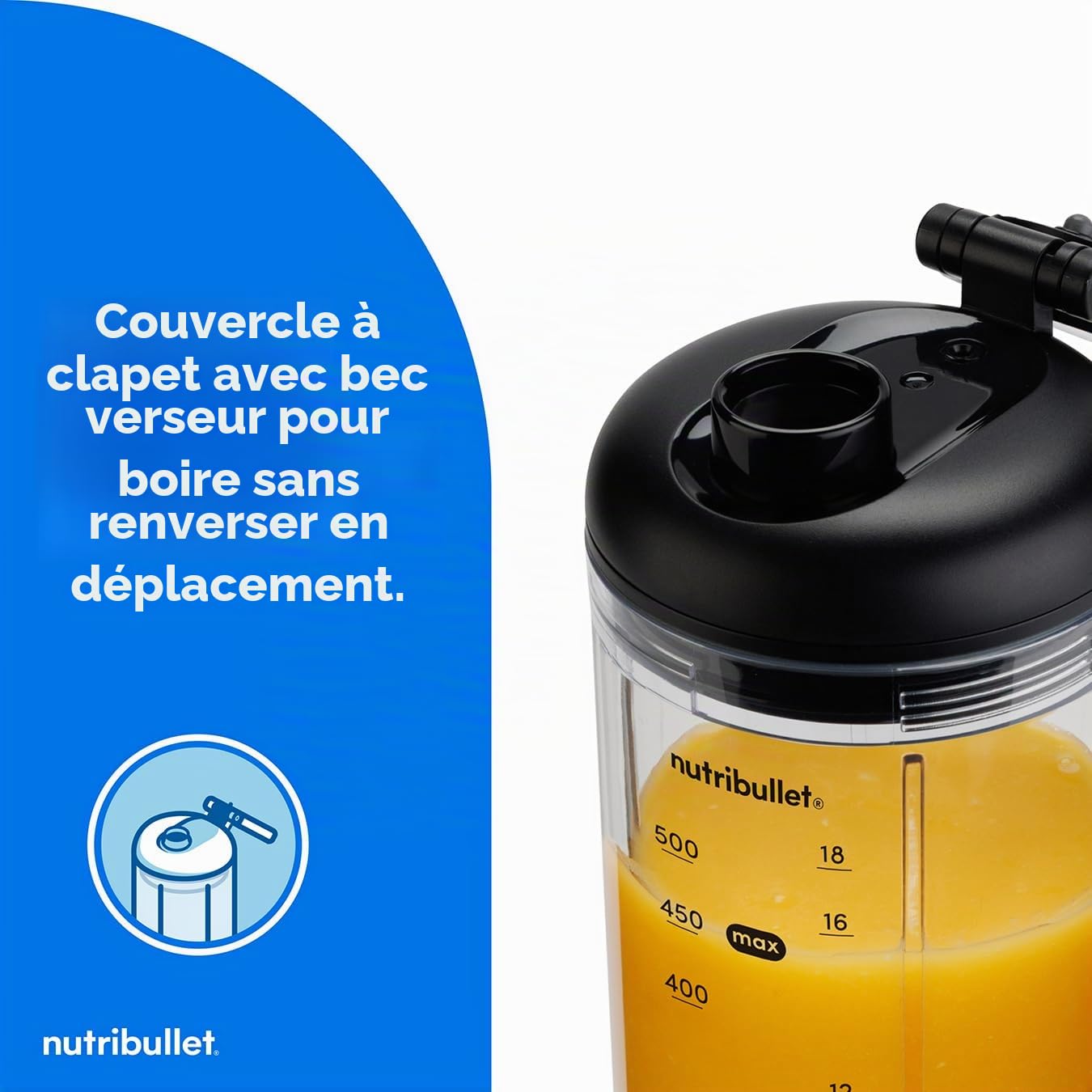 nutribullet Flex Mélangeur personnel noir – Assez puissant pour écraser la glace et mélanger les fruits et les noix surgelés – Tasse amovible de 500 ml avec couvercle étanche
