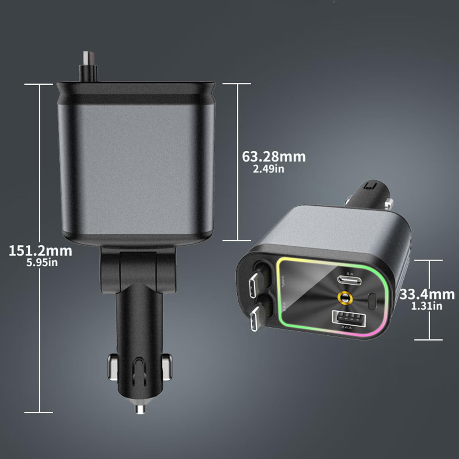 Adaptador ajustable de carga de coche de 180 grados con luz de proyector de estrellas doble USB C y USB un accesorio rápido
