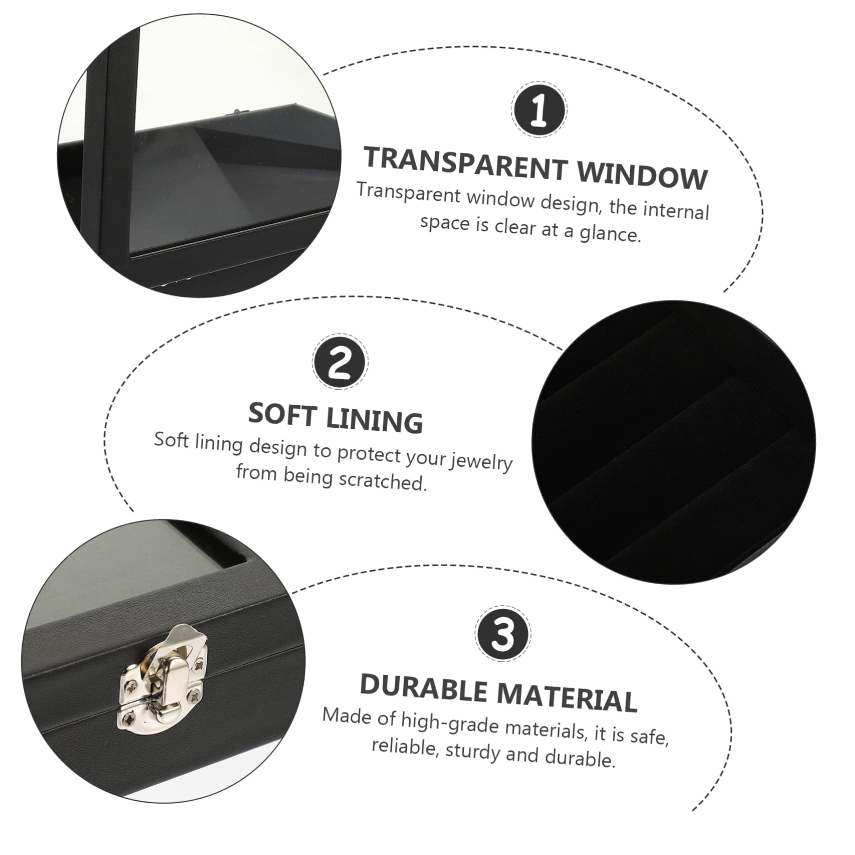 YZCIS Box Tablett Uhren Tragbare Glasanhänger Fenster Halskette Ringe Aufbewahrung B Schublade Klarer Ring Durchsichtige Plattenabdeckung mit Ledervitrine Organizer Armbänder Armband (Schwarz 1