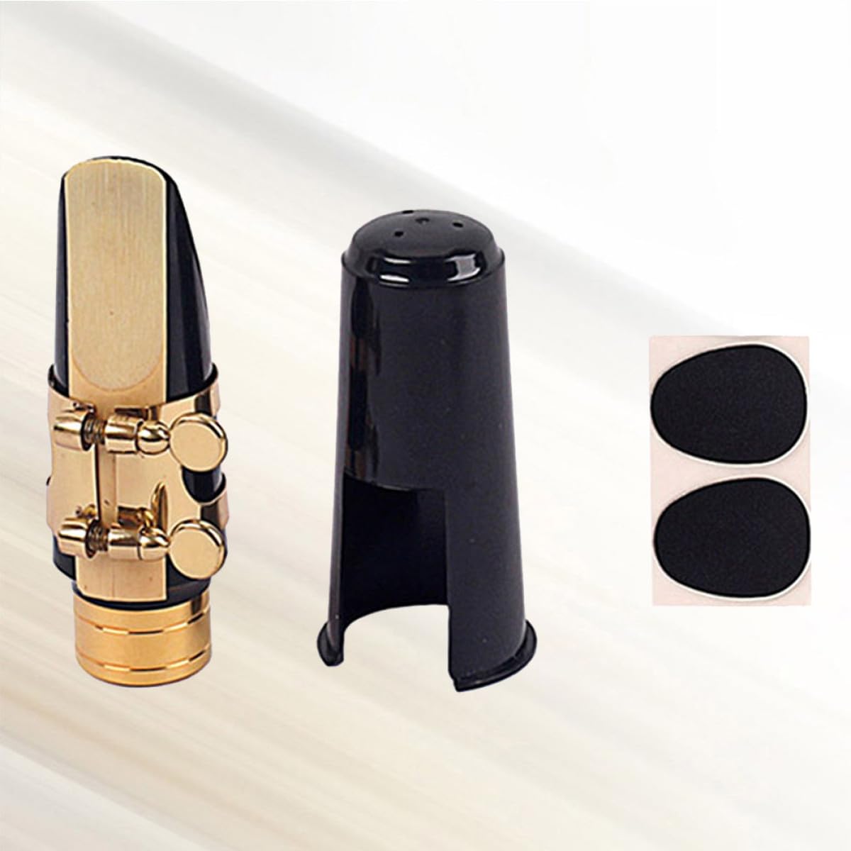 Ciieeo Ensemble D'embouchures Boucle Métallique pour Saxophone Alto avec Anneau en Cuivre et Capuchon Noir, Accessoires pour Fixer la Anche et Garder Propre