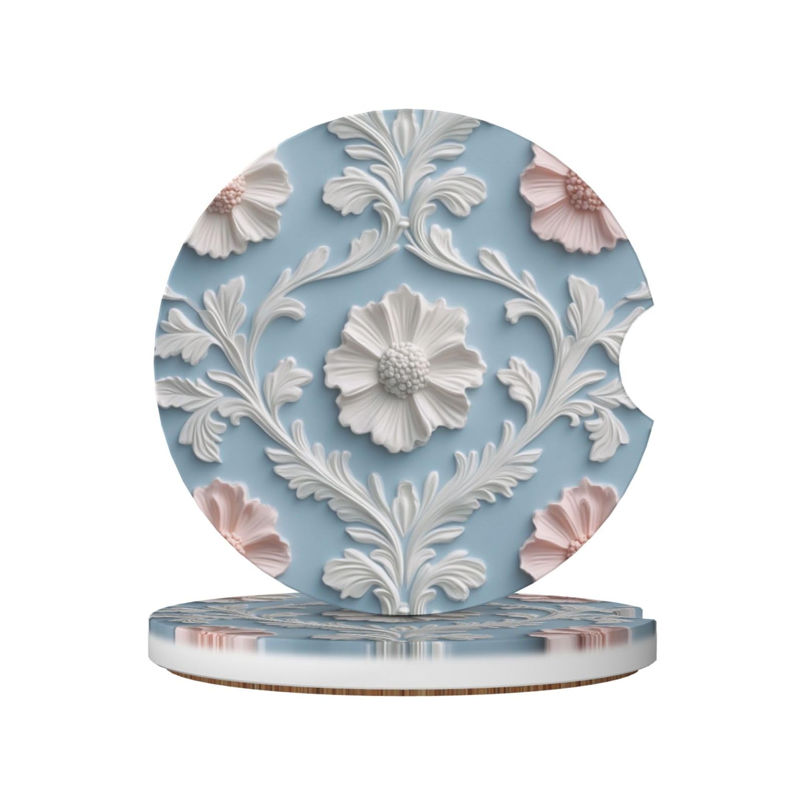 Red and Pink Floral Pattern Ceramic Coasters,2pcs