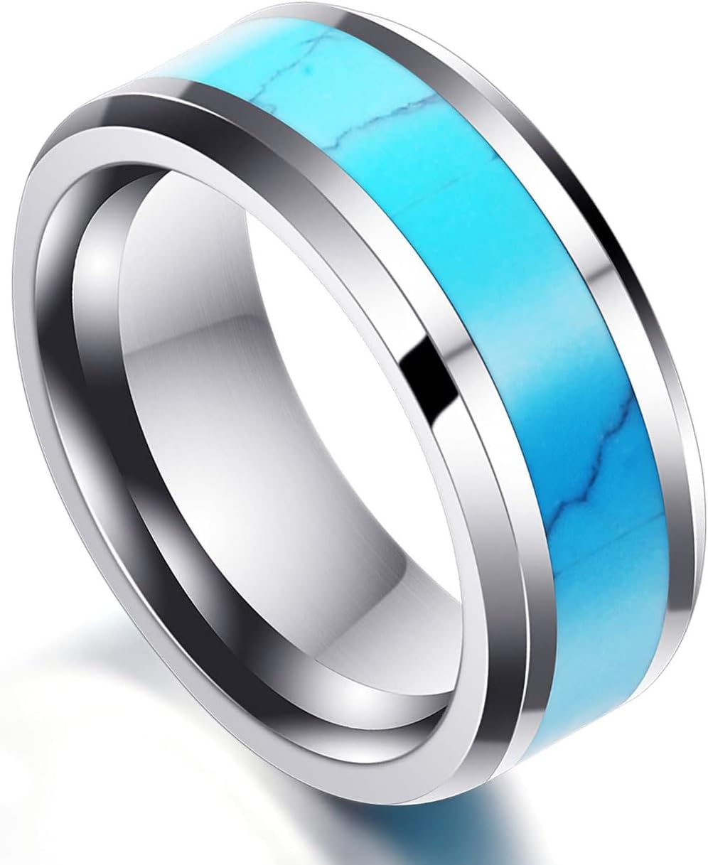 MYNENEYRetro Vintage Stone Rings for Men Turquoise Rings Stainless Steel Signet Biker Band