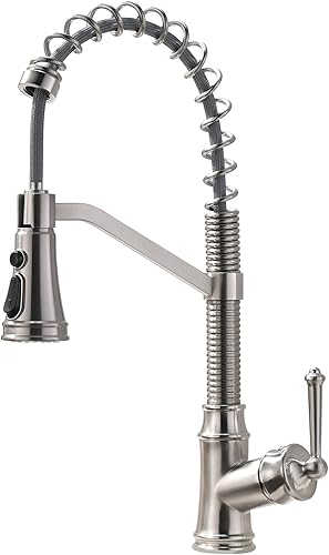 Grifo de cocina con rociador extraíble, grifo de fregadero de cocina con resorte de palanca de una sola manija, níquel cepillado