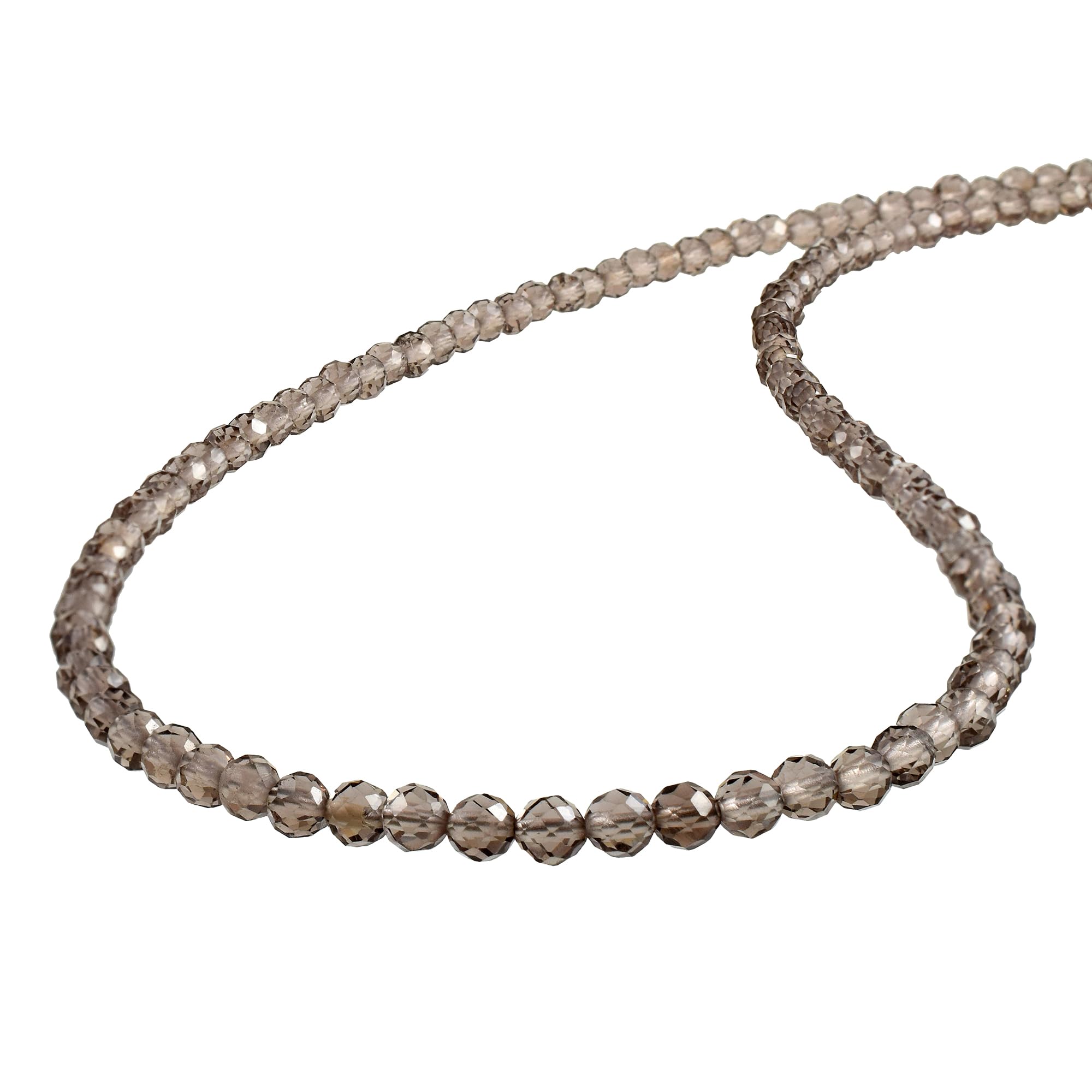 Collar de cuentas redondas de cuarzo ahumado natural, elegancia facetada para capas y apilamiento, joyería de cristal para alineación de chakras del plexo solar, Gema Plata esterlina,