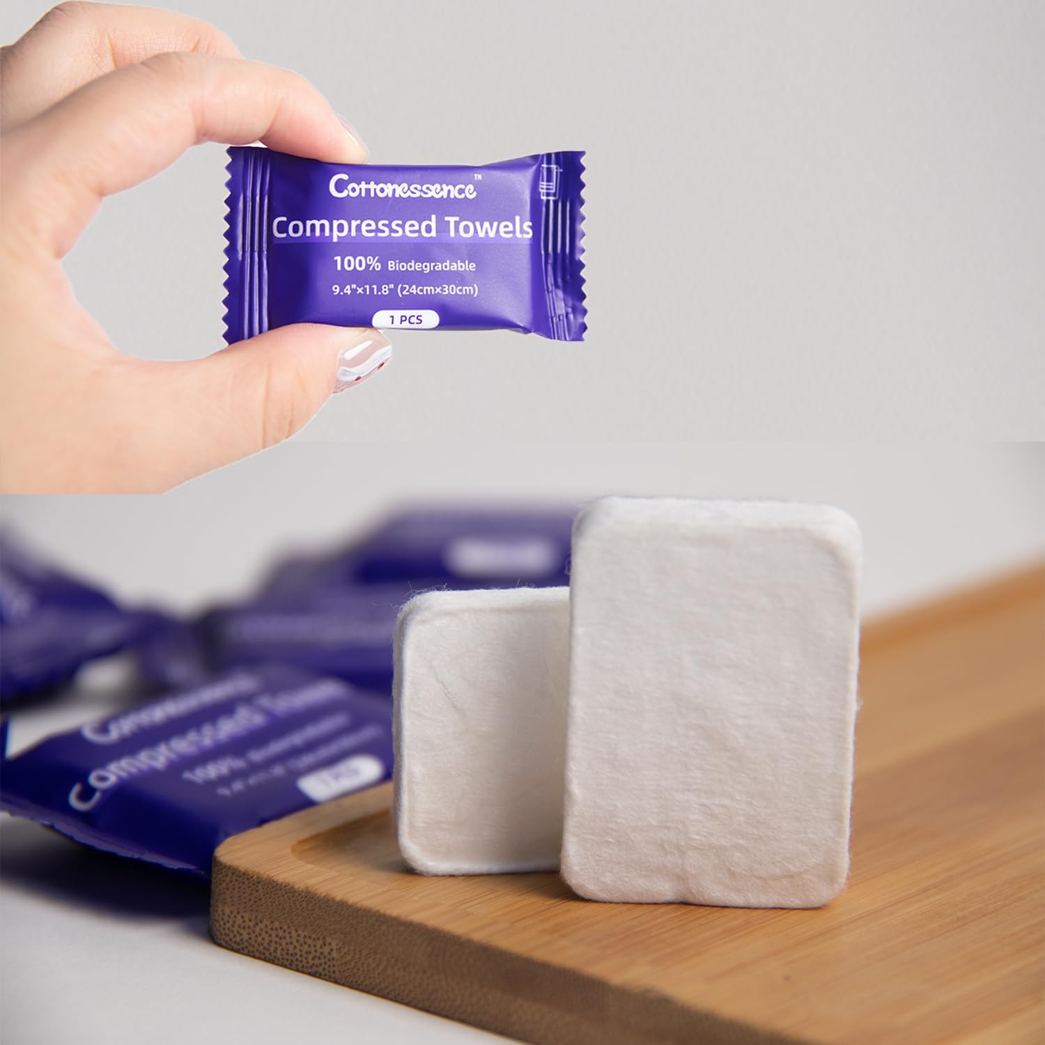Cottonessence Premium Compressed Towels 30-Pack, 9.4x11.8 Inch Portable Cotton Wipes Tablets, Individually Wrapped Coin Tissues for Travel Camping Hiking Outdoor Beauty Salon 4