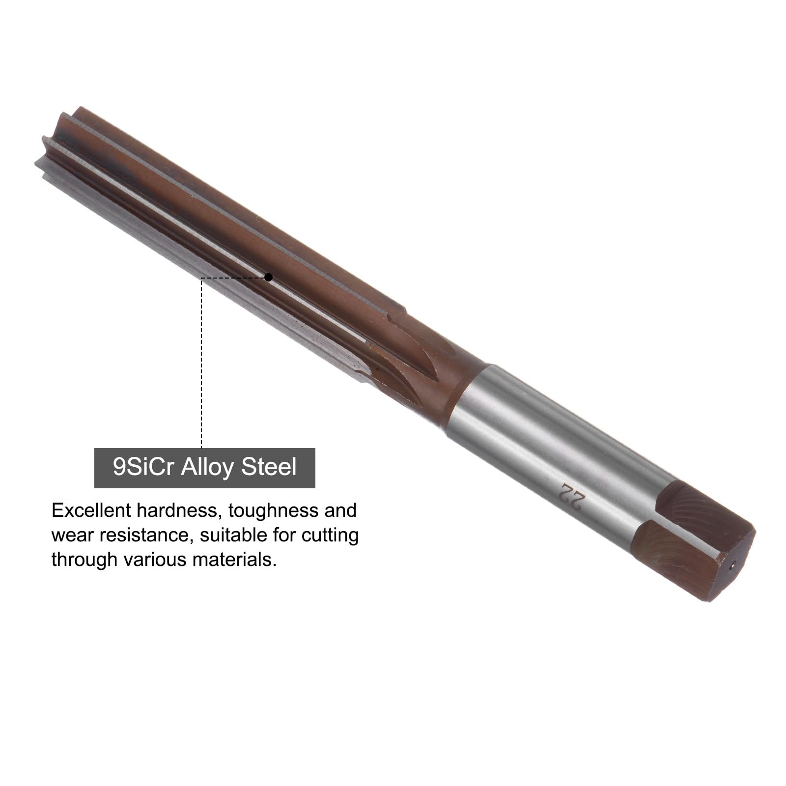 uxcell Alesatore a mano 22 mm H7 metrico Alesatore Punta da trapano per metallo legno alesatura, flauti dritti 9SiCr in acciaio legato strumento da taglio