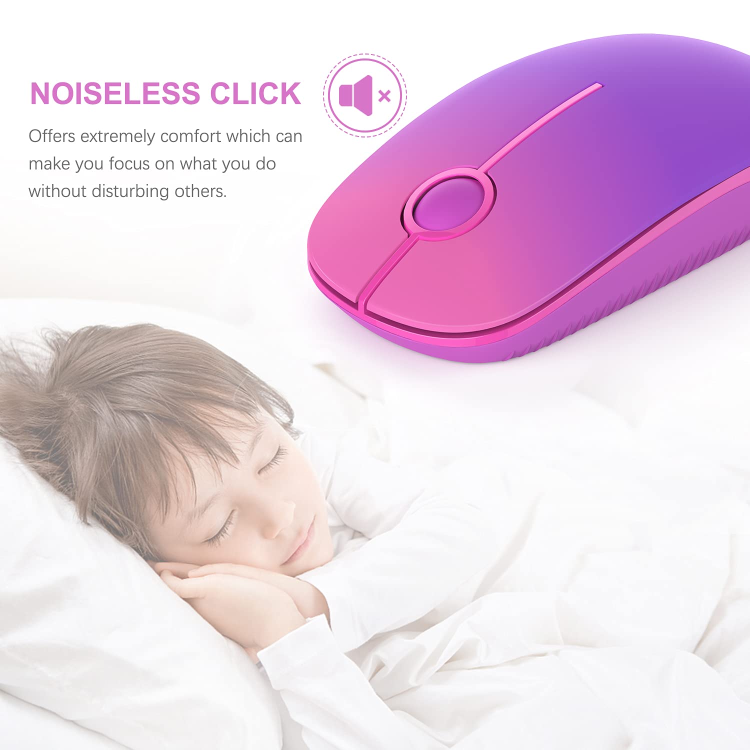 Unipows Ratón inalámbrico - Ratón portátil delgado de 2.4 G con nano receptor, menos ruido, ratones ópticos móviles para laptop, PC, laptop, computadora, Mac (morado degradado)