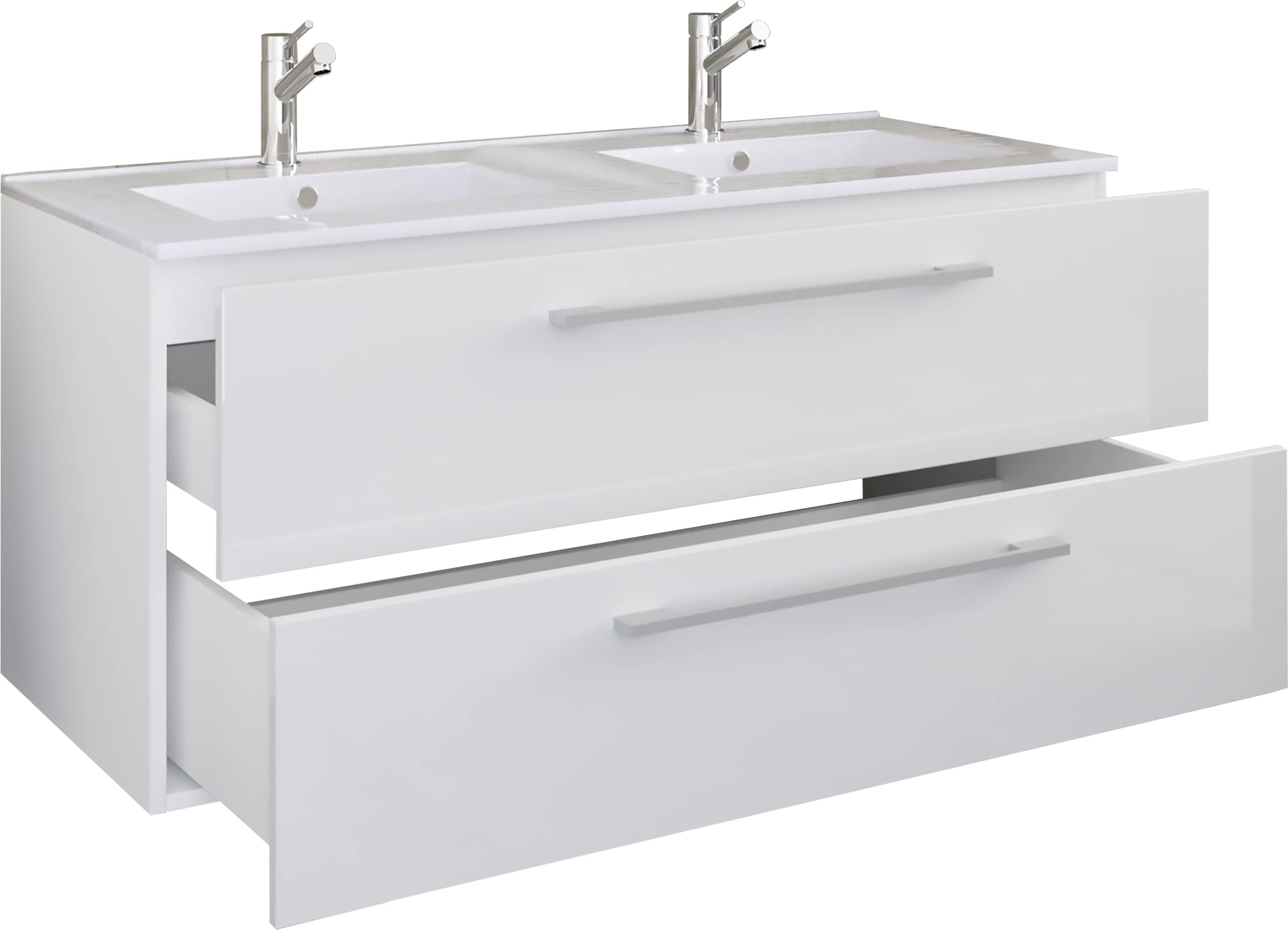 VCM 2-TLG. Doppel Waschplatz | 2X Waschtisch | Badmöbel Set mit Keramik Waschbecken | H. 51 x B. 112 x T. 46 cm | Doppelwaschbecken Budasi
