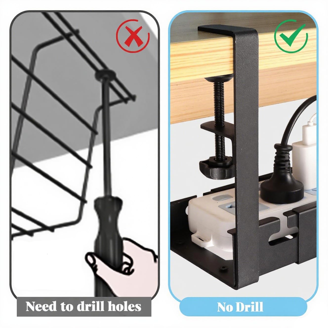 Cable Management, Plateau de Gestion des Câbles sous Bureau sans Perçage, Rétractable 28,7cm-55cm, Organisateur de Câbles et Multiprises pour Bureau à Domicile, Noir