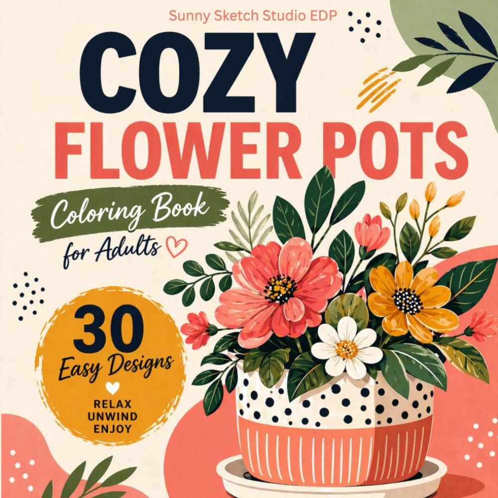 Flower Pots Coloring Book for Adults: 30 Easy and Cozy Floral Plant Designs for Stress Relief (Cozy Floral Escape)