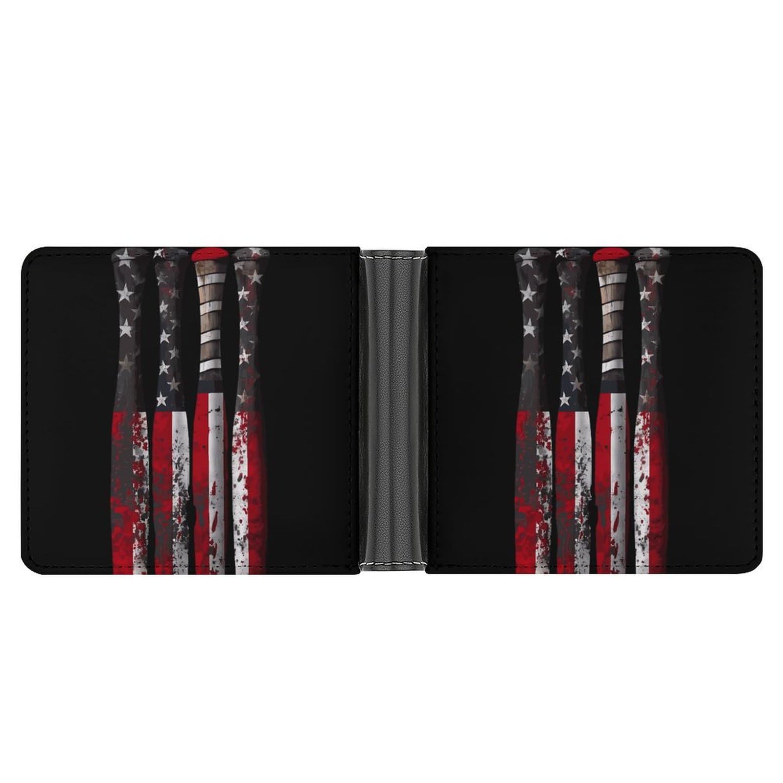 Baseball American Flag Funny Men's Slim Bifold Wallet with Multiple Card Slots Front Pocket Purse