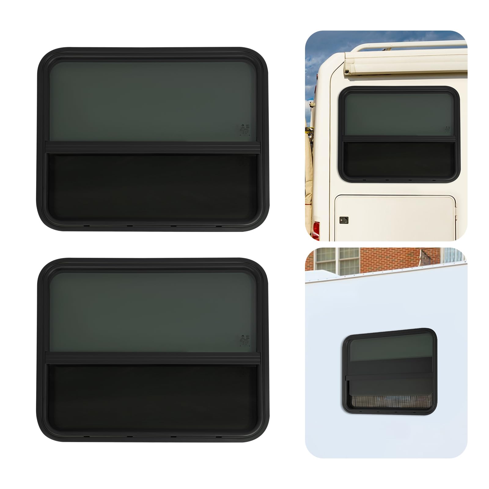 2 piezas de repuesto para ventanas de caravana | Ventana corredera vertical | Ventana de caravana | Ventanas de autocaravana con anillos de moldura rectangulares, protección solar y protección contra
