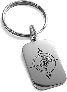 Tioneer Stainless Steel Sacred Geometric Compass Symbol Small Rectangle Dog Tag Charm Keychain Keyring
