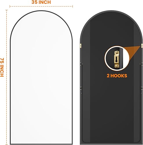 Miniatura 123 de Espejo de baño arqueado para pared, espejo para tocador, espejo grande de 38 x 26 pulgadas, marco de metal (38 x 26 pulgadas, dorado) Dorado,Negro